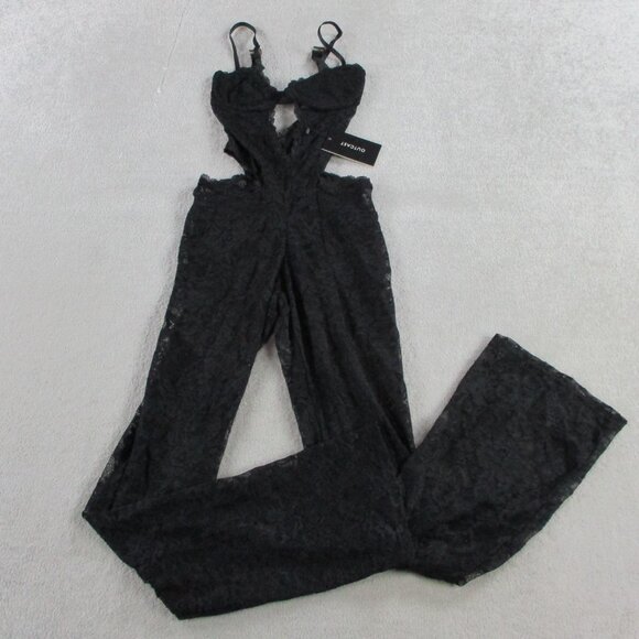 Outcast Everly Jumpsuit Black Womens Small Lace One Piece Party Flare Wide Leg - Picture 3 of 13